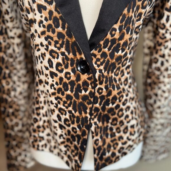 Suzy Shier leopard print double breasted tailored sweater cardigan blazer - Picture 2 of 10